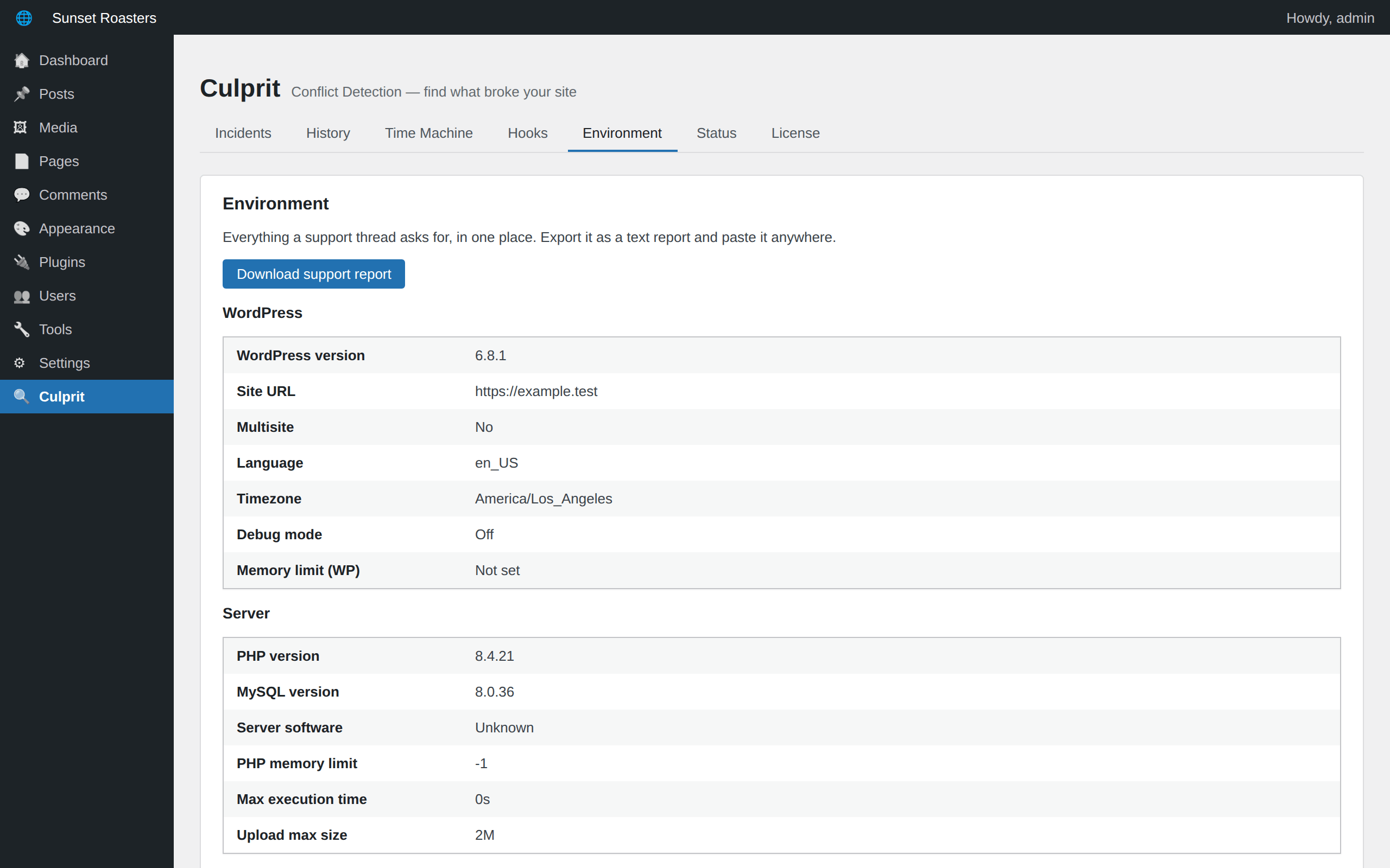 Culprit activity and security report with scheduled email delivery