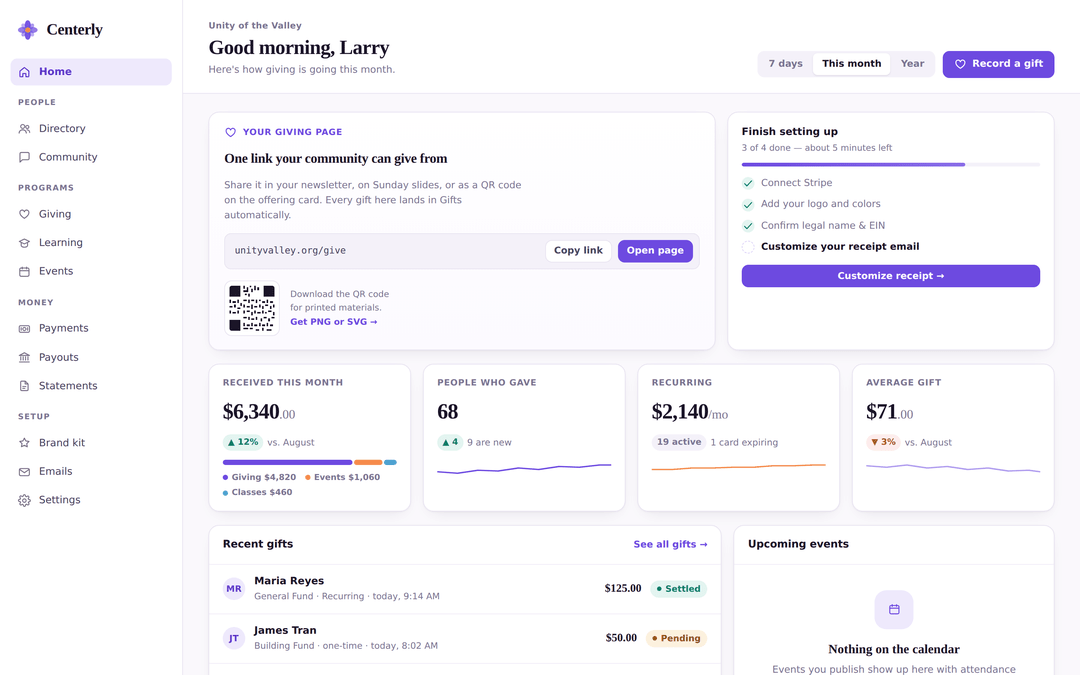 Centerly: All-in-One Church Giving and Management Software, On Your Own Website